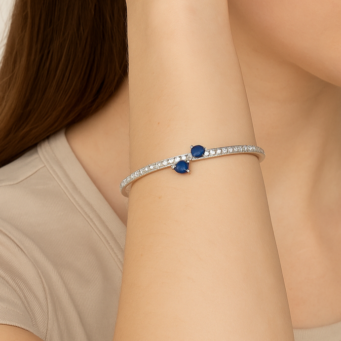 Sterling Silver Bangle with Blue Gemstones - PEACORA