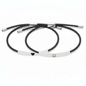 Custom Engraved Silver Bar Adjustable Cord Bracelet — PEACORA