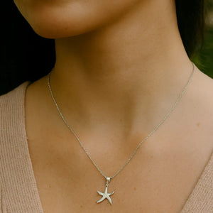 Silver Starfish Crystal Pendant Necklace - PEACORA