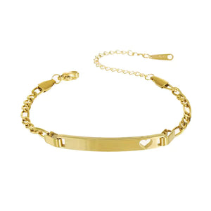 Gold Heart-Cut ID Plate Chain Bracelet — PEACORA