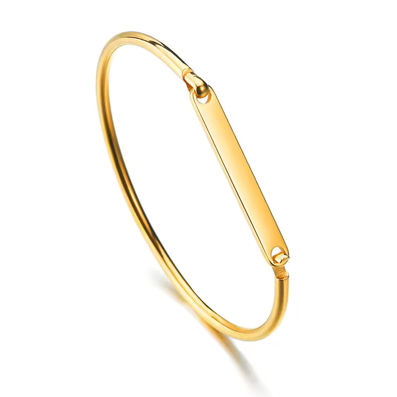 Gold Slim ID Plate Hinged Bangle — PEACORA