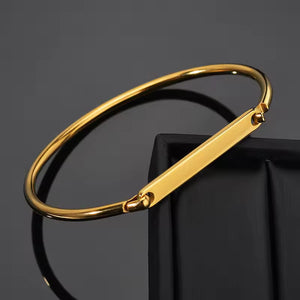 Gold Slim ID Plate Hinged Bangle — PEACORA