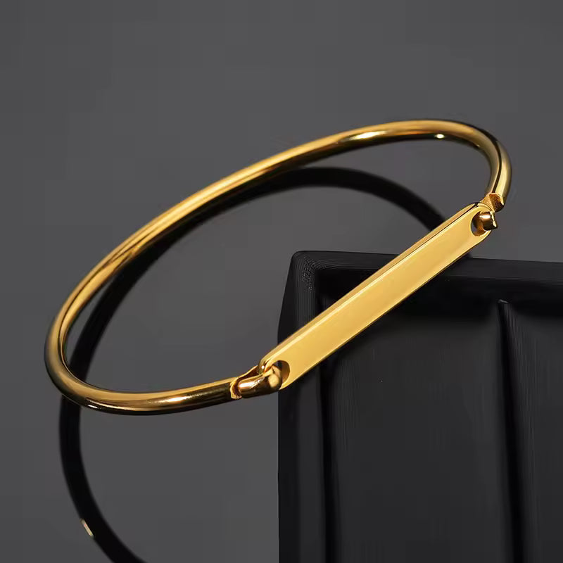 Gold Slim ID Plate Hinged Bangle — PEACORA