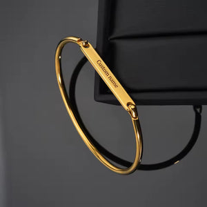 Gold Slim ID Plate Hinged Bangle — PEACORA