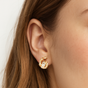 Gold Crescent Crystal Stud Earrings - PEACORA