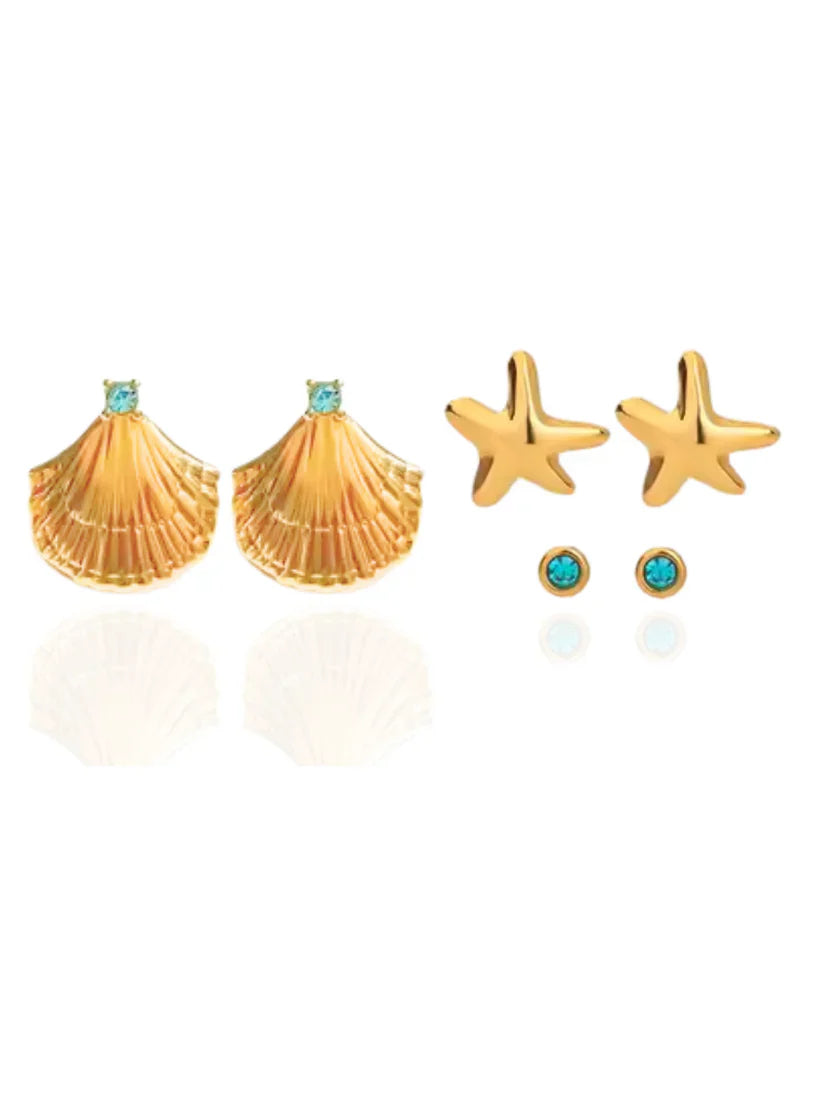 Seashell, Starfish & Turquoise Earrings Set