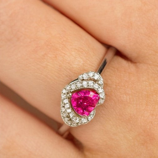Pink Heart Halo Promise Ring - PEACORA