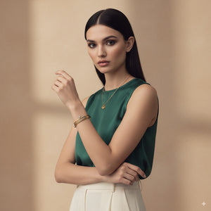 Dual-Tone Stainless Steel Bangle with Charm Accent