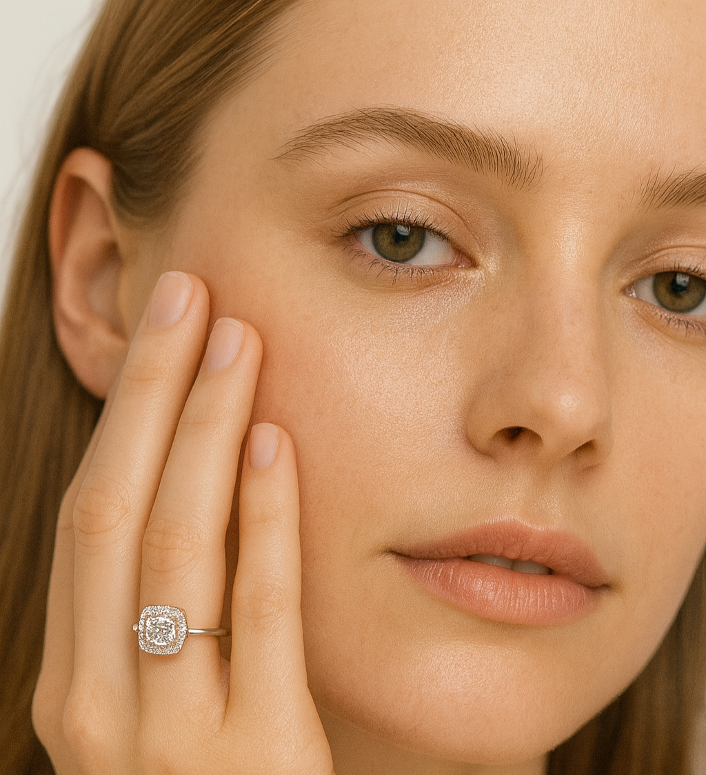 Cushion Halo Classic Moissanite Ring - PEACORA