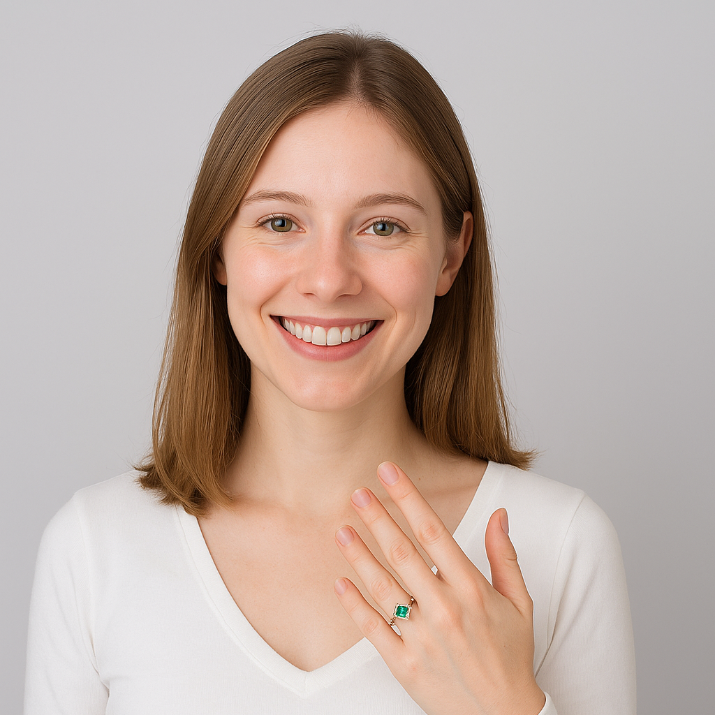 Emerald Green Princess Cut Ring - PEACORA