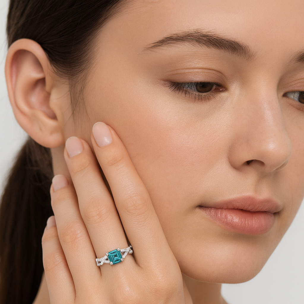 Infinity Aquamarine Crystal Accent Ring - PEACORA