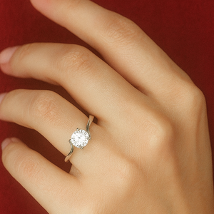 Cradled Solitaire Round Moissanite Ring - PEACORA