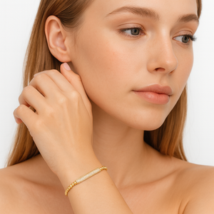 Golden Glow Beaded Sparkle Accent Bangle - PEACORA