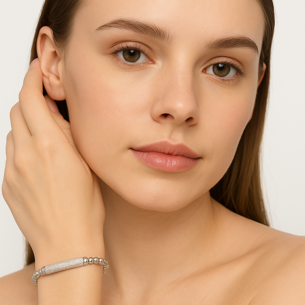 Shimmer Grace Polished Beaded Accent Bangle - PEACORA