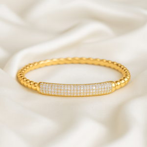 Golden Glow Beaded Sparkle Accent Bangle - PEACORA