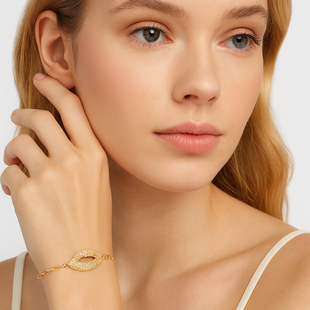 Crystal Kiss Stainless Steel 14K Gold Plated Bracelet - PEACORA