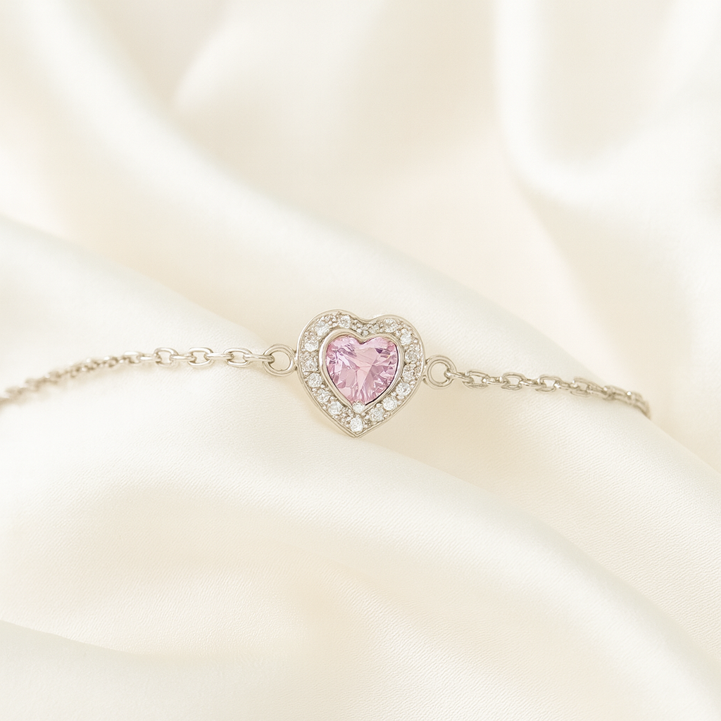 Blush Heart Sterling Silver Bracelet - PEACORA