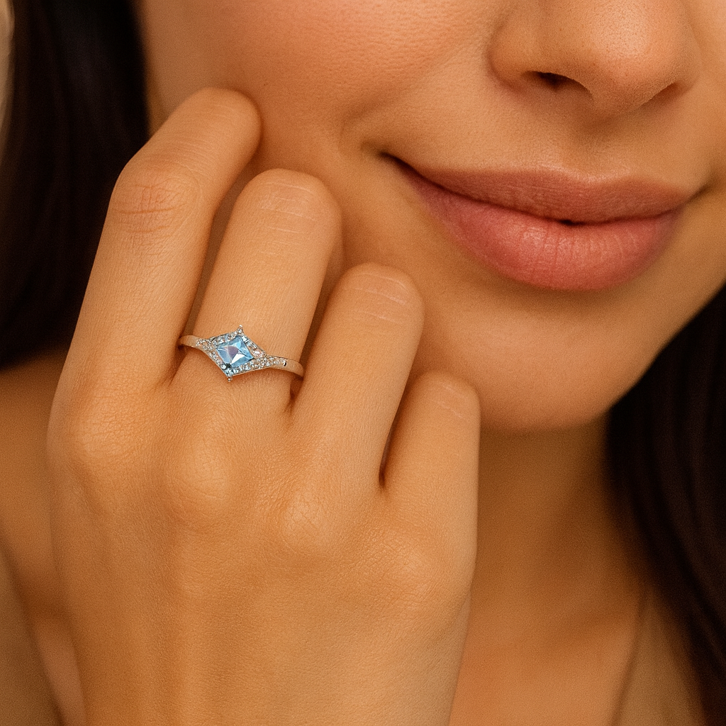 Aquamarine Princess Cut Ring - PEACORA