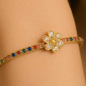 Floral Bliss 14K Plated Elegance Bangle - PEACORA