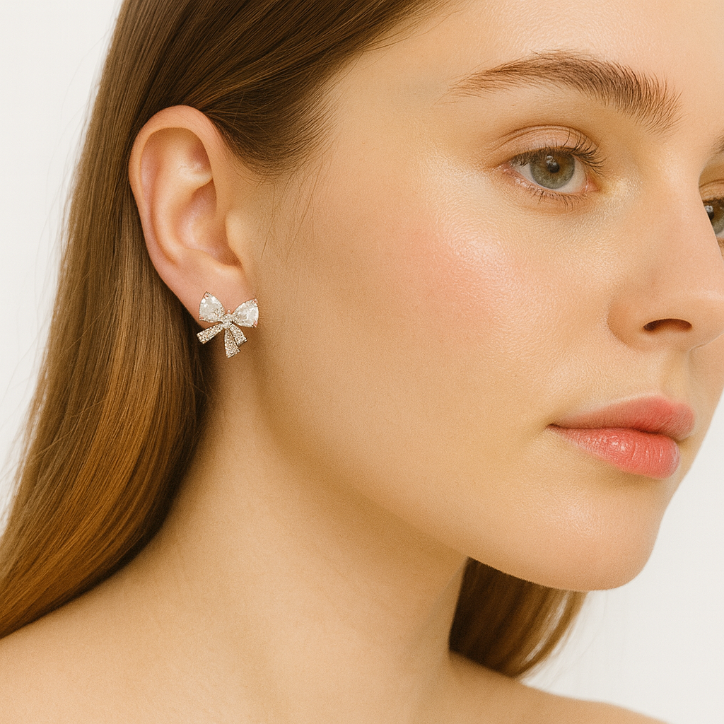Crystal Bow Stud Earrings - PEACORA
