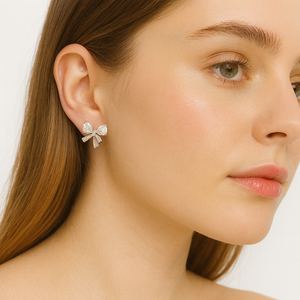 Crystal Bow Stud Earrings - PEACORA