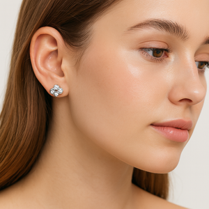 Elegant Silver Crystal Stud Earrings - PEACORA