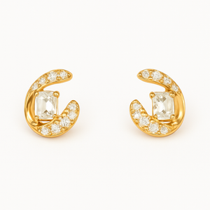 Gold Crescent Crystal Stud Earrings - PEACORA