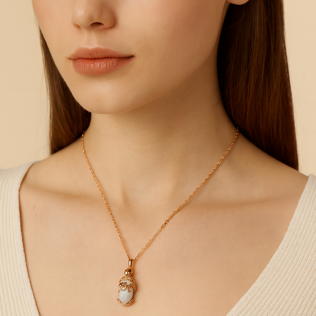 Rose Gold Lucky Rabbit Gemstone Necklace - PEACORA