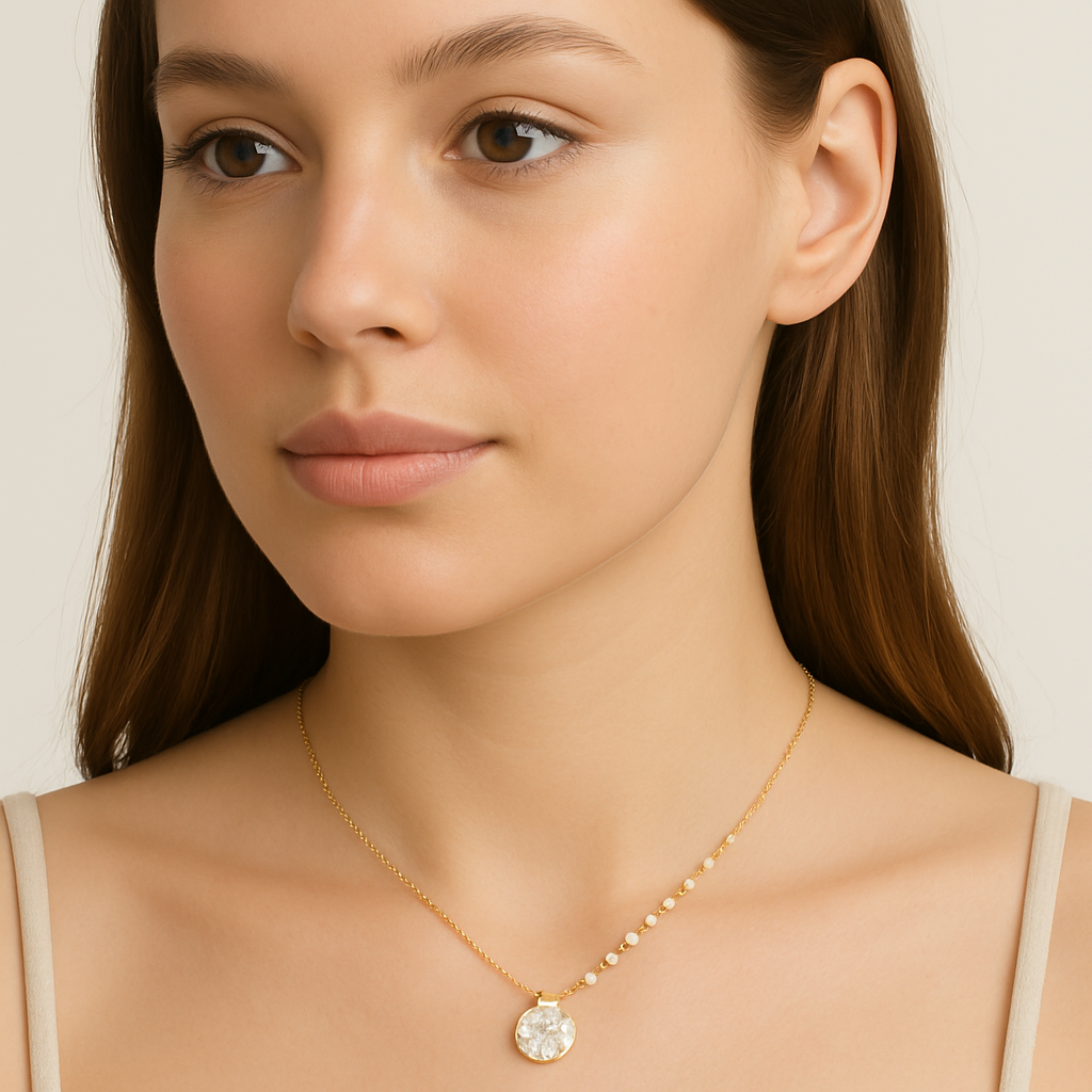 Gold Floral Halo Pendant Necklace - PEACORA