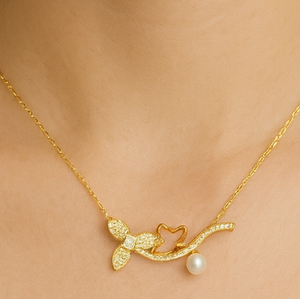 Golden Butterfly Pearl Necklace - PEACORA