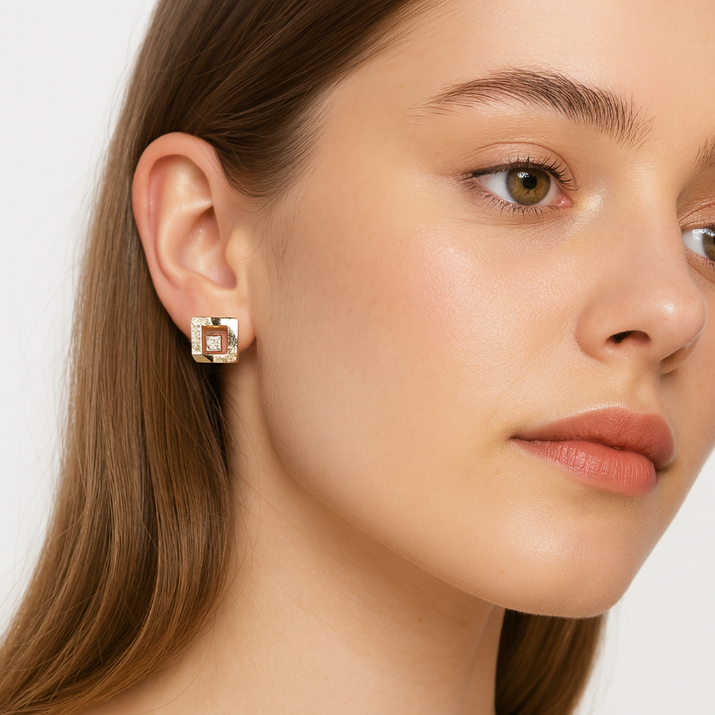 Modern Square Diamond Earrings - PEACORA