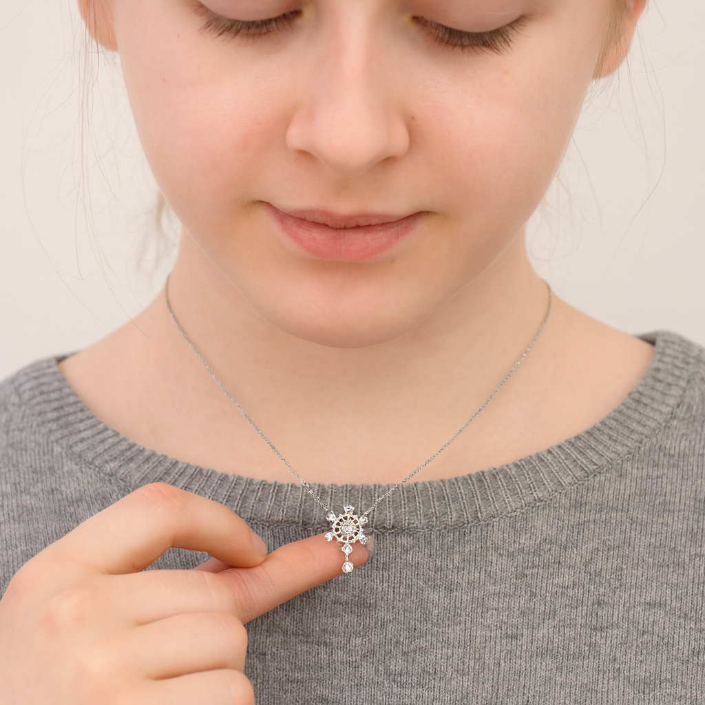 Sterling Silver Crystal Snowflake Necklace - PEACORA