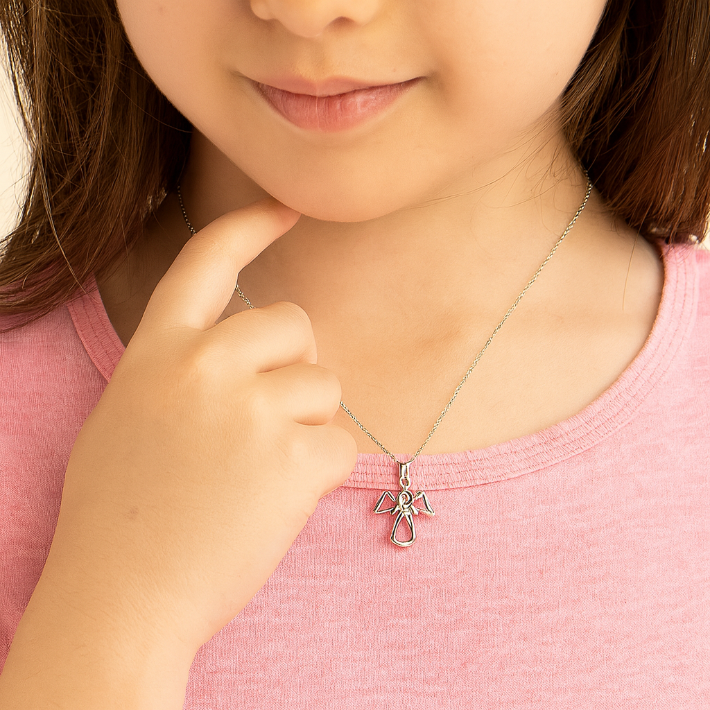 Sterling Silver Angel Pendant Necklace - PEACORA
