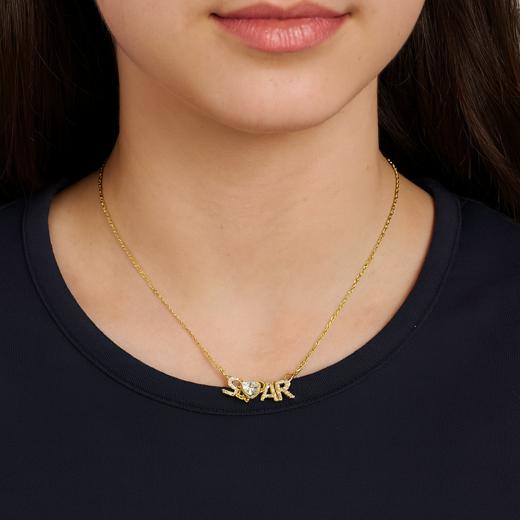Sparkling “SOAR” Gold Charm Necklace - PEACORA