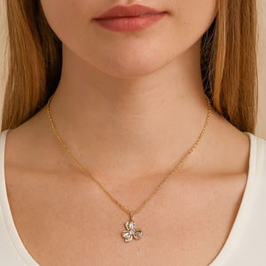 Gold Floral Crystal Pendant Necklace - PEACORA