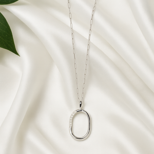 Silver Open Oval Pendant Necklace - PEACORA