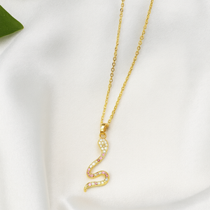 Gold Snake Crystal Pendant Necklace - PEACORA