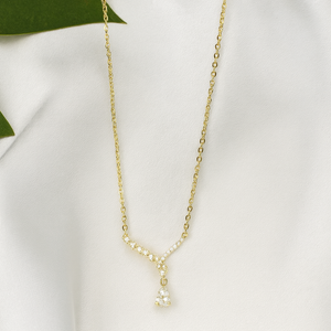 Gold Teardrop Crystal Pendant Necklace - PEACORA