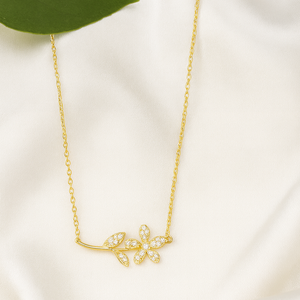 Gold Floral Branch Pendant Necklace - PEACORA