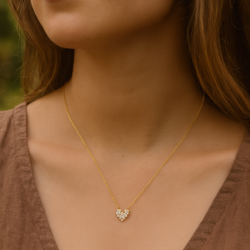Gold Heart Crystal Pendant Necklace - PEACORA