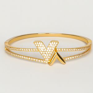 Golden Radiance 14K Plated Statement Bangle - PEACORA