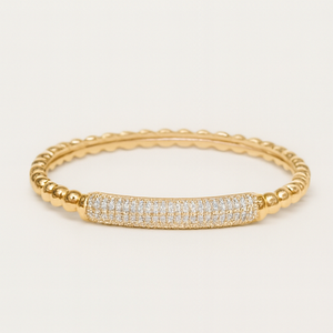 Golden Glow Beaded Sparkle Accent Bangle - PEACORA