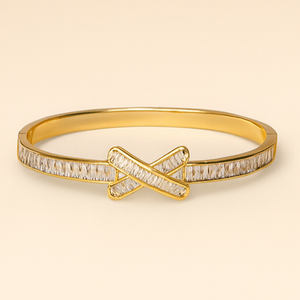 Radiant X-Cross Gold Plated Stainless Steel Bangle - PEACORA