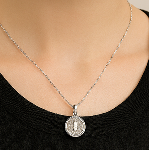 Silver Crystal Medallion Pendant Necklace - PEACORA
