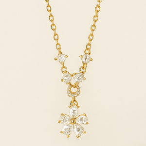 Gold Floral Drop Crystal Necklace - PEACORA