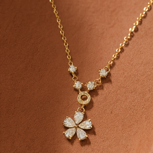 Gold Floral Drop Crystal Necklace - PEACORA