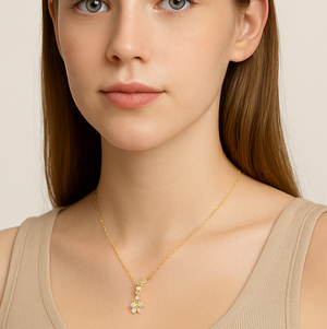 Gold Floral Drop Crystal Necklace - PEACORA