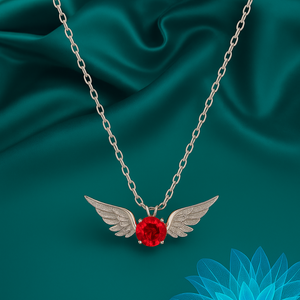 Silver Angel Wings Red Gem Necklace - PEACORA