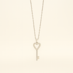 Silver Heart Key Pendant Necklace - PEACORA