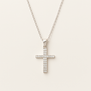 Sterling Silver Double Crystal Cross Necklace - PEACORA